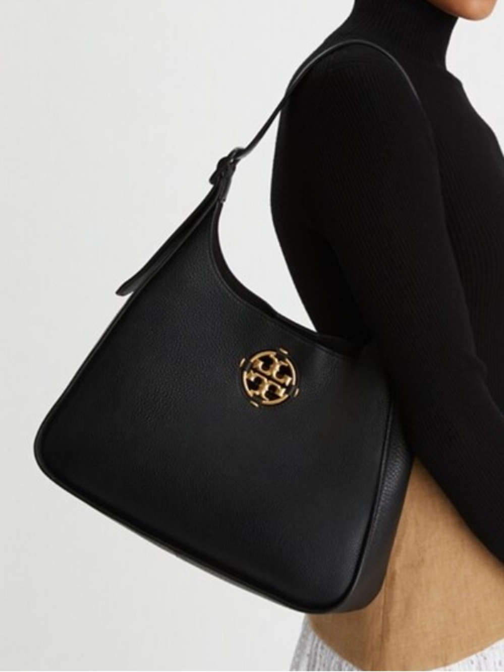 Tory Burch Black Miller Leather Shoulder Bag with Gold Logo